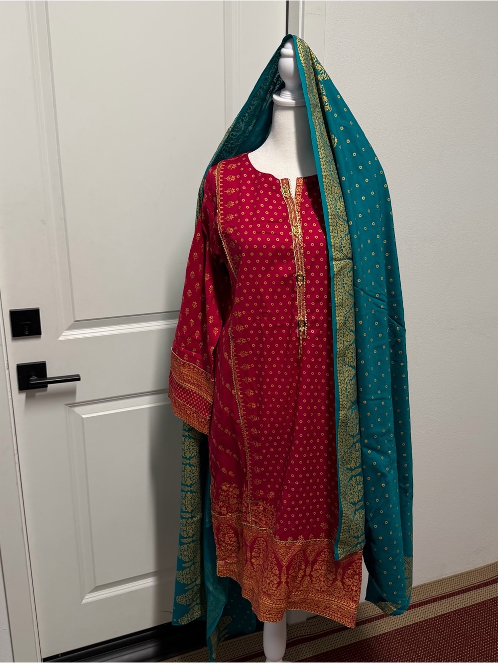 Sada Bahar Pakistani 3 Piece Pink Teal Printed Suit Size Large